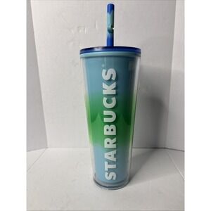 Starbucks Tumbler W/Straw Topper 2023 Spring Blue Wave Color Changing 24oz